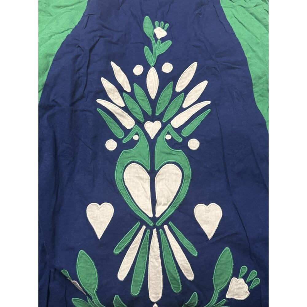 FARM RIO SOFT GARDEN BLUE GREEN FLORAL MIDI DRESS BELTED LINEN BLEND XL - Picture 6 of 10